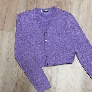 ALEXANDER WANG 
Cropped Metallic Stretchknit Cardigan - Lavender